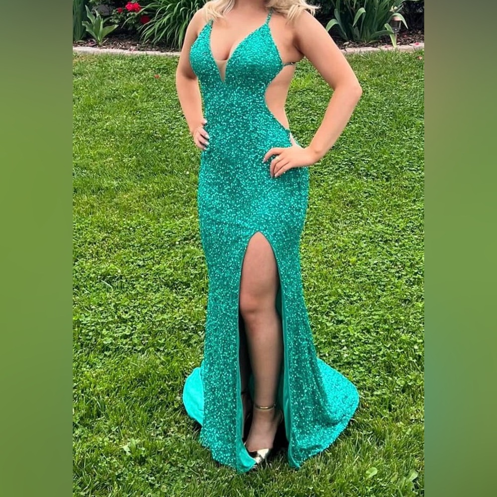 Aleta Couture Sequin Prom Gown Jade Sz 4